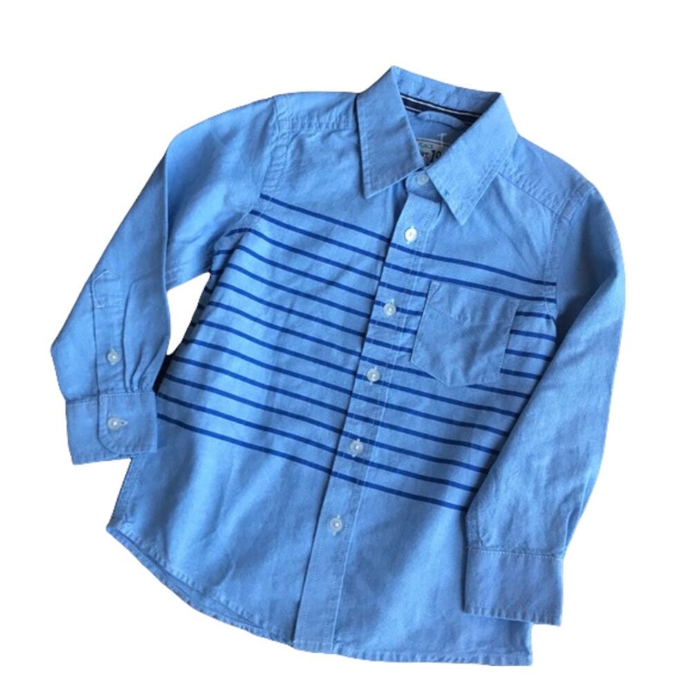 Children's Place Boys Shirt Size‎ 4 Button Front Blue Striped Oxford Cloth NEW